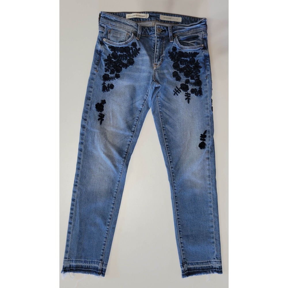 Pilcro Slim Boyfriend Floral Embroidered Jeans